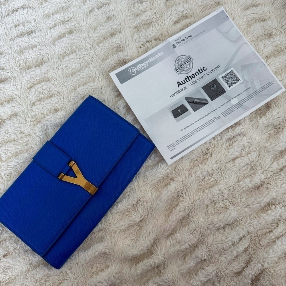 Yves Saint Laurent YSL Electric Blue Leather Y LIGNE Clutch with COA - Picture 2 of 11